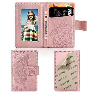 Imagem de MEUPZZK Carteira fina para celular 3M com adesivo para cartão de crédito para iPhone/Android/Samsung Galaxy e a maioria dos smartphones (A-ouro rosa)