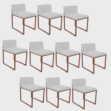 Imagem de Kit 10 Cadeiraa De Jantar Escritório Recepção Lee Office Industrial Ferro Bronze Tecido Sintético Branco - Ahz Móveis