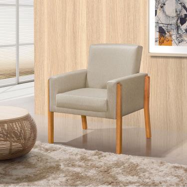 Imagem de Poltrona Sala de Espera Pés em Madeira Santorini Linho Capuccino