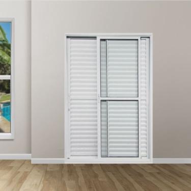 Imagem de Kit com 2 Portas Balcão de Alumínio 3 Folhas 210 X 150cm com Fechadura Linha 25 Esquadrias