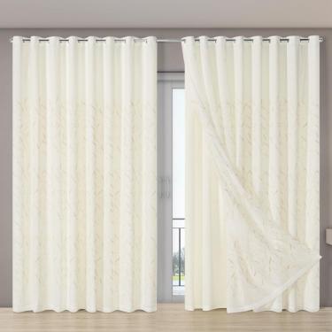 Imagem de Cortina Forro Voil 4,00X2,70 Porta Balcão Leaves Bege