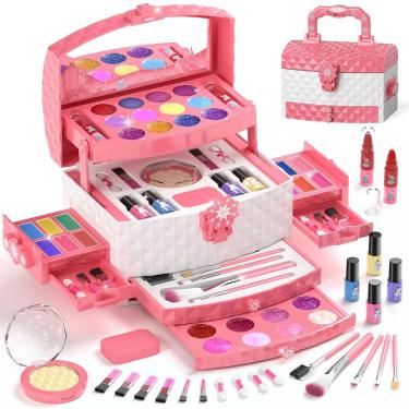 Imagem de Conjunto de maquiagem perryhome Kids Frozen Pink com 56 peças para meninas 3-1