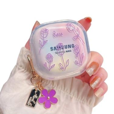 Imagem de QYFZXLV Capa para Galaxy Buds FE/2 Pro/Pro/Live/Bud 2, capa completa para fones de ouvido com borboleta de flor transparente, acessório para meninos e meninas (A)