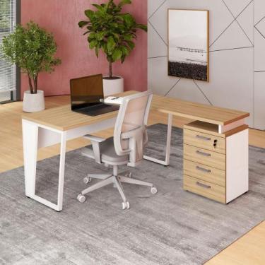 Imagem de Mesa L 150cm Pé Metal Gaveteiro 4 Gavetas e Chave F5 Office - F5 Offic