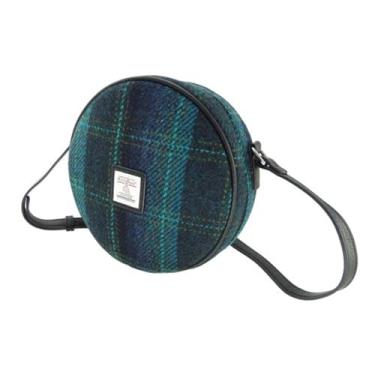 Imagem de Glen Appin Bolsa de ombro redonda pequena Harris Tweed LB1204 da Bannock, Azul e turquesa Overcheck