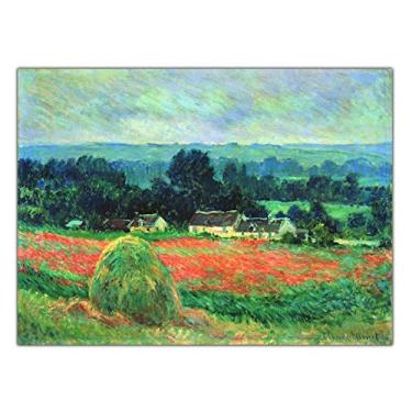 Imagem de Reprodução de arte famosa de arte em tela. Claude Monet. Palheiro em Giverny. Pôster de imagem de parede com impressão de arte clássica. Impressão em tela decoração de casa moderna - 95 x 70 cm sem