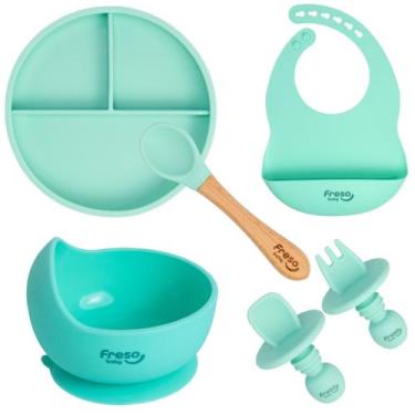 Imagem de Kit com 6 peças Alimentação p/ Bebê em Silicone Verde Freso - Freso Ba