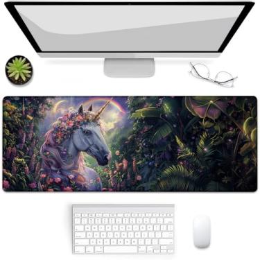 Imagem de VANZEV Tapete de mouse floral para jogos de unicórnio, tapete de mouse, tapete de mesa, base de borracha antiderrapante para computadores, laptop, escritório, escola, acessórios de casa, presentes de