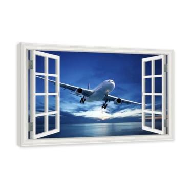 Imagem de Arte de parede em tela de janela aberta, impressão natural em tela, "Avião no céu 48.3 cm, decoração de parede de paisagem de janela, decoração de casa moderna. Moldura interna de 60 x 90 cm - 23,6 x
