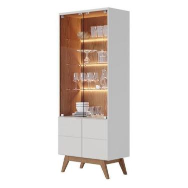 Imagem de Cristaleira Noronha 4 Portas com Led Off White Matte/Freijó - Colibri