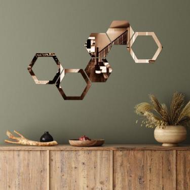 Imagem de Espelho Decorativo Colmeia Hexagonal Vazada Bronze - Inove Papéis de P