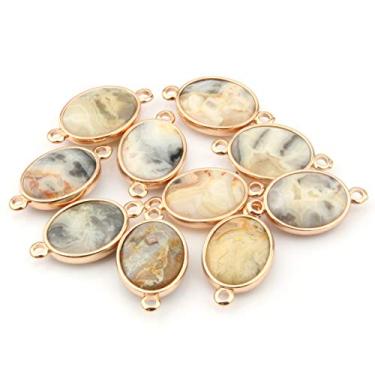 Imagem de Conectores de pedra natural em forma de ovo facetado pingentes elos pingentes de pedra ágata louca para fazer joias colar pulseira 10 peças