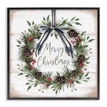 Imagem de Stupell Industries Guirlanda rústica de pinha de Natal com moldura preta, arte giclée, design de Elizabeth Tyndall, 30,5 x 30,5 cm