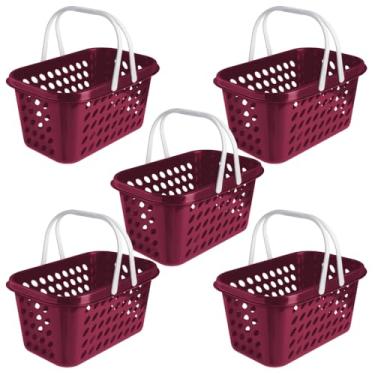Imagem de Kit 5 Cestas de Compras Supermercado Farmacia Com Alça 3 Litros (Bordô)