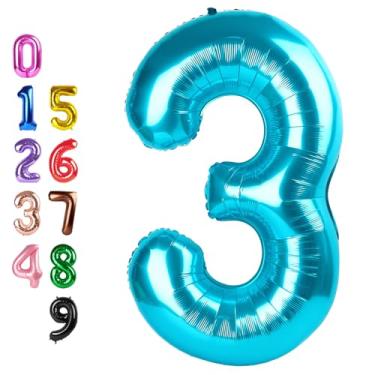 Imagem de 40 Inch Number Balloon, Light Blue Happy Birthday Balloon for Girls Boys Babies, Helium Number Balloons for 3 13 23 30 Wedding Bridal Shower Anniversary Party