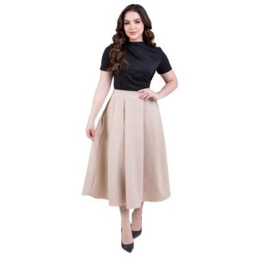 Imagem de Saia Midi Feminina De Alfaiataria Plissada Com Forro Elegante - KOPYTT