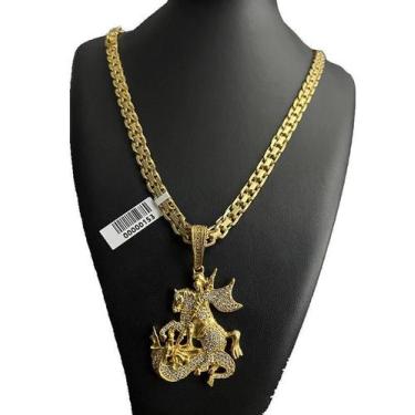 Imagem de Cordão Cadeado D 10Mm + Pingente São Jorge - Banhado A Ouro - Tojoia18