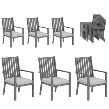 Imagem de RoyalCraft Conjunto de 6 cadeiras de jantar para pátio, cadeiras de jantar ao ar livre de alumínio com almofadas à prova d'água, móveis de metal para terraço, varanda, deck, quintal, cinza