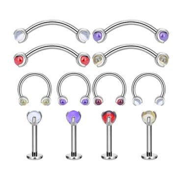 Imagem de DGhera Piercing de nariz de titânio 16G com rosca interna de ferradura e septo, joia circular de hélice de barra, confortável, tragus, torre, daith, cartilagem, piercing labial, joias para mulheres e