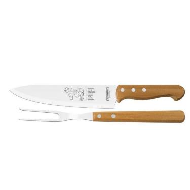 Imagem de Conjunto Para Churrasco Trinchante Tramontina Dynamic Em Aço Inox E Madeira 2 Peças Inox Com Marrom