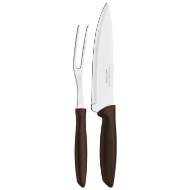 Imagem de Conjunto Para Churrasco Trinchante Tramontina Plenus Em Aço Inox E Polipropileno 2 Peças Inox Com Marrom