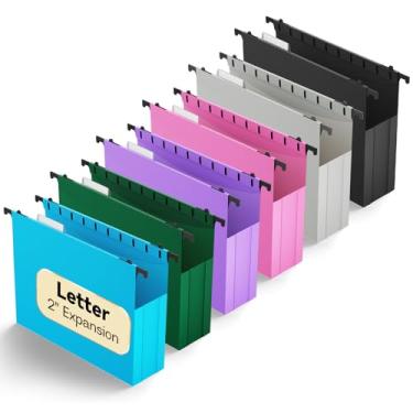 Imagem de NORDUN Pasta de arquivo de plástico com capacidade extra atualizada, tamanho carta, pacote com 12 pastas suspensas expansíveis, expansão resistente de 5 cm, abas ajustáveis, organizador de pendurar