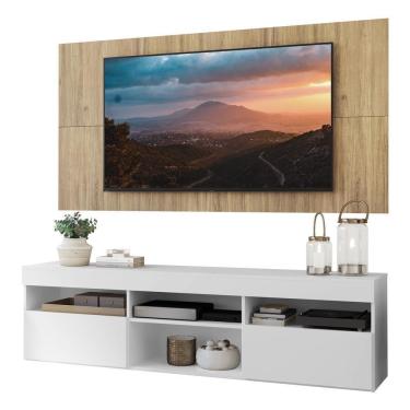 Imagem de Rack Com Painel E Suporte Tv 65" Suspenso Londres Multimóveis V3346 Branco/Rustic Branco/Rustic