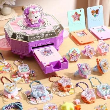 Imagem de Máquina Mágica Criativa de Adesivos para Crianças | Kit de Artesanato Infantil 3D com 77 Peças – Máquina de Chaveiros, Adesivos e Caixa Presente – Brinquedo DIY