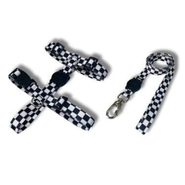 Imagem de Coleira Peitoral Tipo H para Cães - Anti-Puxão com Guia de 1,10m | Varias Estampas (Xadrez,P)