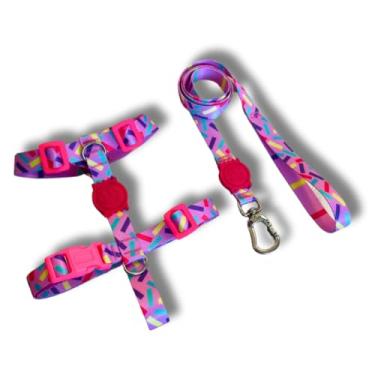 Imagem de Coleira Peitoral Tipo H para Cães - Anti-Puxão com Guia de 1,10m | Varias Estampas (Confete,G)