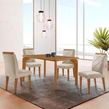 Imagem de Mesa Liz 120 Mdf Com 4 Cadeiras Melissa Veludo Creme/naturalle/naturalle