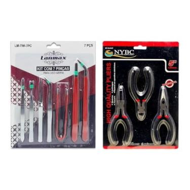 Imagem de Kit 3 Alicates Bijoux Profissional ou Amador + Kit Jogo Pinças 7 Peças Vermelho para Artesanato, Eletrônica e Costura Ferramenta Indispensável Para Quem Busca Precisão, Durabilidade E Conforto