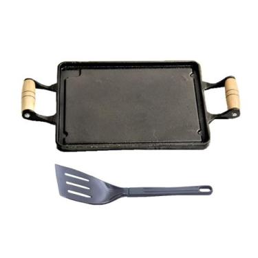 Imagem de Chapa Lisa Antiaderente Alça Madeira 28x23cm e Espátula - Alumínios Vi