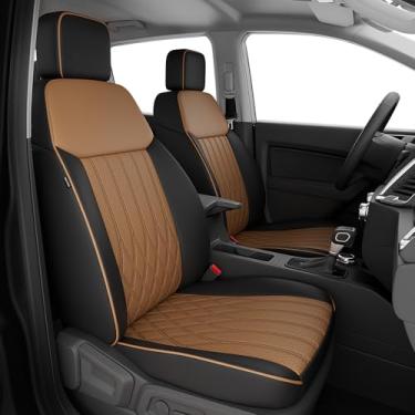 Imagem de FEINEPRO Capas de assento personalizadas para Ford Ranger 2019-2023 conjunto completo, acessórios de capa de assento de couro preto marrom