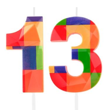 Imagem de Hongplus Bloco de construção colorido 3D número 13 vela de aniversário de 13 anos blocos de montar tijolos feliz 13º aniversário bolo velas topo de bolo para meninos meninas crianças decoração de