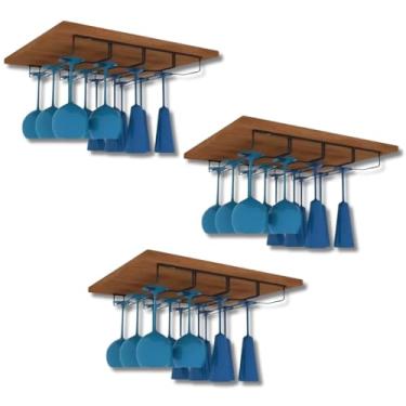 Imagem de 3 Suporte para Taças Suspenso Aço Reforçado acomoda até 36 Taças de vinho ou champanhe Ideal para Armário Cozinha ou Bar