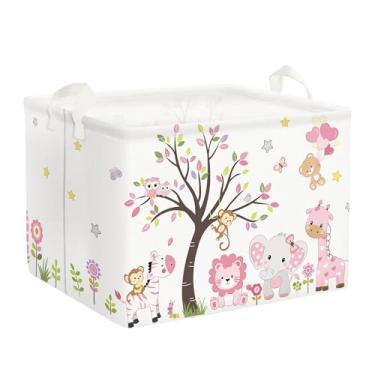 Imagem de Clastyle Conjunto De Brinquedos Dobrável Para Bebês Meninas, Grande, Rosa, Com Animais Da Floresta, Leão, Girafa, Prateleira Livros, Cesta Alça, Cubo Retangular Armazenamento Roupas, Quarto Crianças