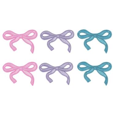 Imagem de YELARXI Remendos de ferro em laços, lindos apliques bordados para jeans, jaquetas, roupas femininas, chapéus, mochilas (pacote com 6, rosa/roxo/azul celeste)