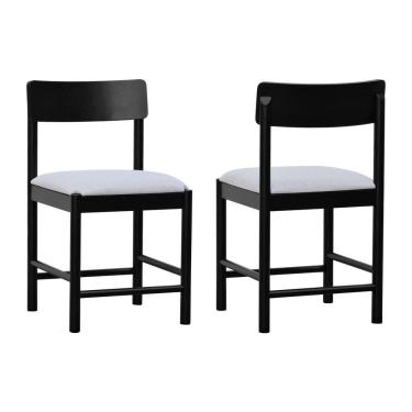 Imagem de Kit 2 Cadeiras Amber Madeira Maciça - Preto Assento Estofado Linho Bege Mescla Impermeável