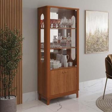 Imagem de Cristaleira de Vidro e Espelho Moderna 180x74cm Jade Lukaliam Jequitib