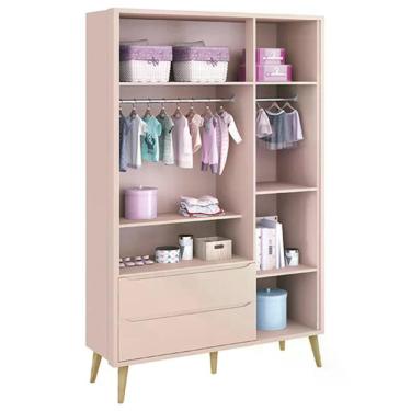 Imagem de Dormitório Theo 3 Portas e Cômoda 3 Gavetas com Pés Madeira Natural - Reller Móveis Rosa