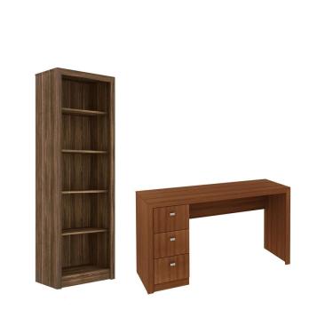 Imagem de Escritório com Mesa para Computador c/ 3 Gavetas e Armário Amendoa - FdECOR