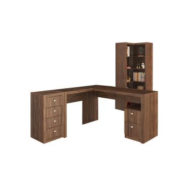 Imagem de Escritório com Mesa para Computador e Armário Canto Nogal - FdECOR
