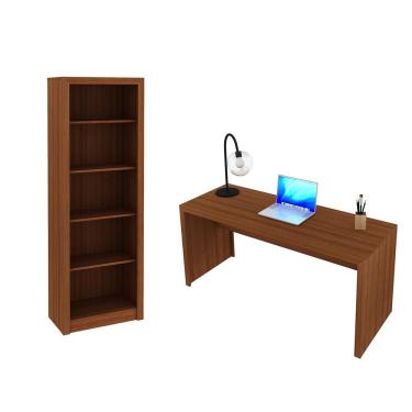 Imagem de Escritório com Mesa para Computador Simples Gavetas e Armário Amendoa - FdECOR