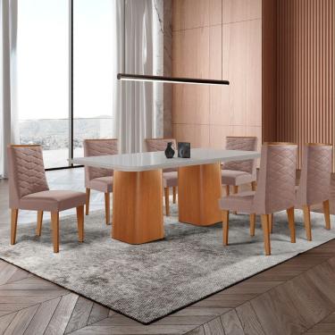 Imagem de Mesa de Jantar Eloise 180cm Tampo MDF Vidro com 6 Cadeiras Safira
