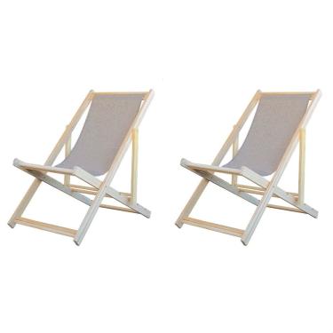 Imagem de Kit 2 Espreguiçadeiras Preguiçosa Dobrável sem Braço Madeira Maciça com Tecido Colorido