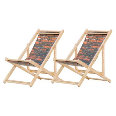 Imagem de Kit 2 Espreguiçadeiras Preguiçosa Dobrável sem Braço Madeira Maciça com Tecido Colorido