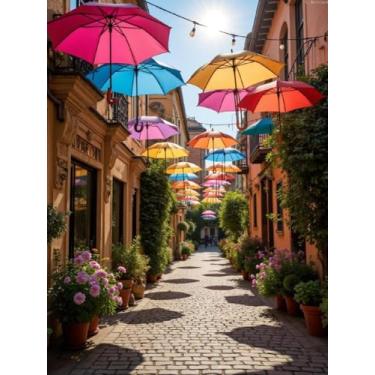 Imagem de YL Mainland Guarda-chuvas coloridos sobre becos encantadores kits de arte de diamante para adultos DIY 5D pintura de diamante completa para decoração de parede de casa, kits de pintura de diamante sem