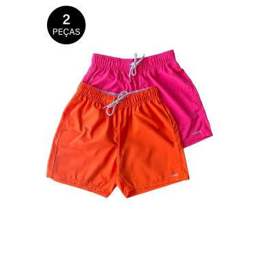 Imagem de KIT 2 Shorts Tactel Praia Bermuda WA Laranja e Pink Liso Mauricinho-Masculino