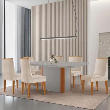 Imagem de Mesa de Jantar Isadora 180cm Tampo MDF Vidro com 6 Cadeiras Lisboa - M